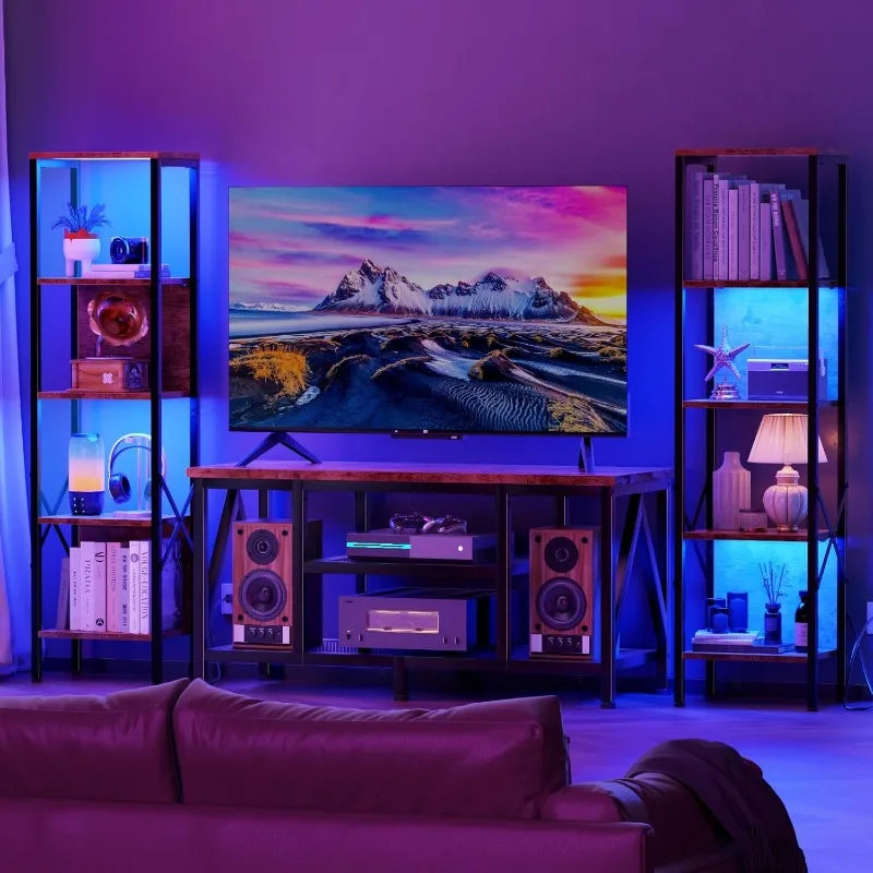 A75 Five-layer bookshelf with LED light, tall display shelf with backrest