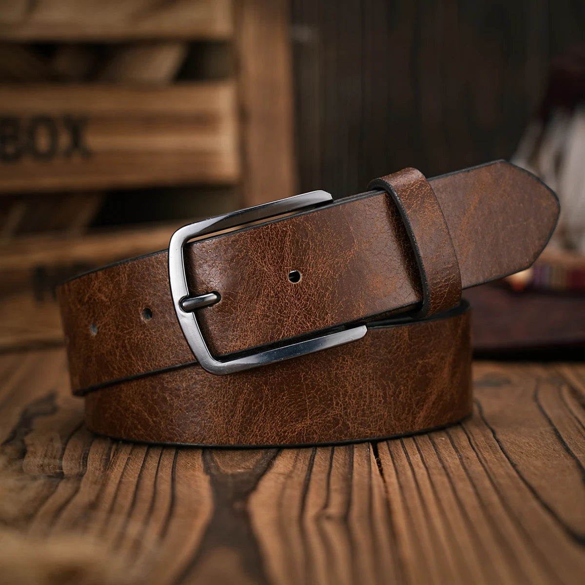 AH52 men's and women's retro metal buckle casual style brown PU belt suitable for daily business attendance four seasons