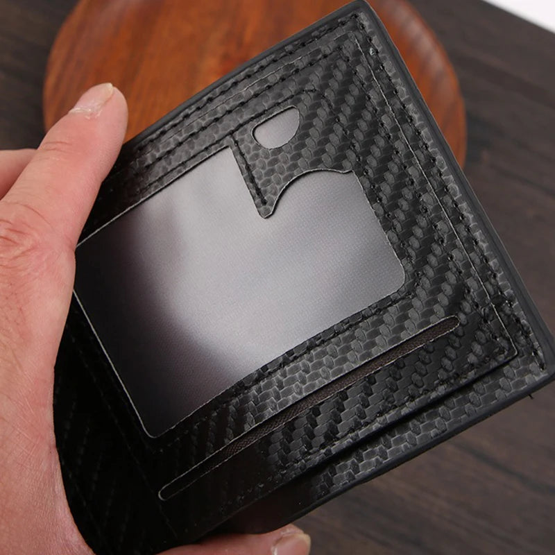 A23 Carbon Fiber Men's Short Wallet Credit Card Holder Large Capacity Money Clip Slim Bifold Multi Card Holder Purses With ID Window