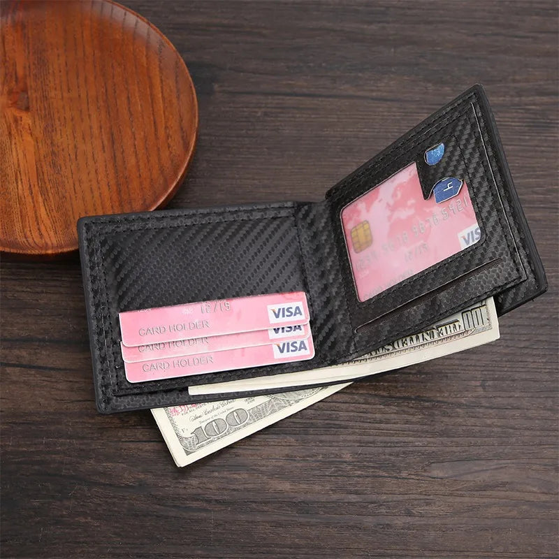 A23 Carbon Fiber Men's Short Wallet Credit Card Holder Large Capacity Money Clip Slim Bifold Multi Card Holder Purses With ID Window