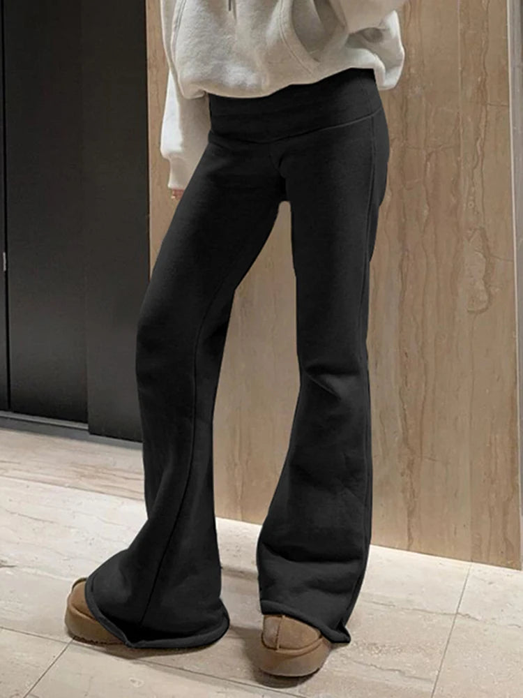 K28 Casual Sexy Basic Solid Flare Pants Y2K Slim Low-Waisted Boot Cut Pants Women 2023 Autumn Spring Fashion Streetwear Lady