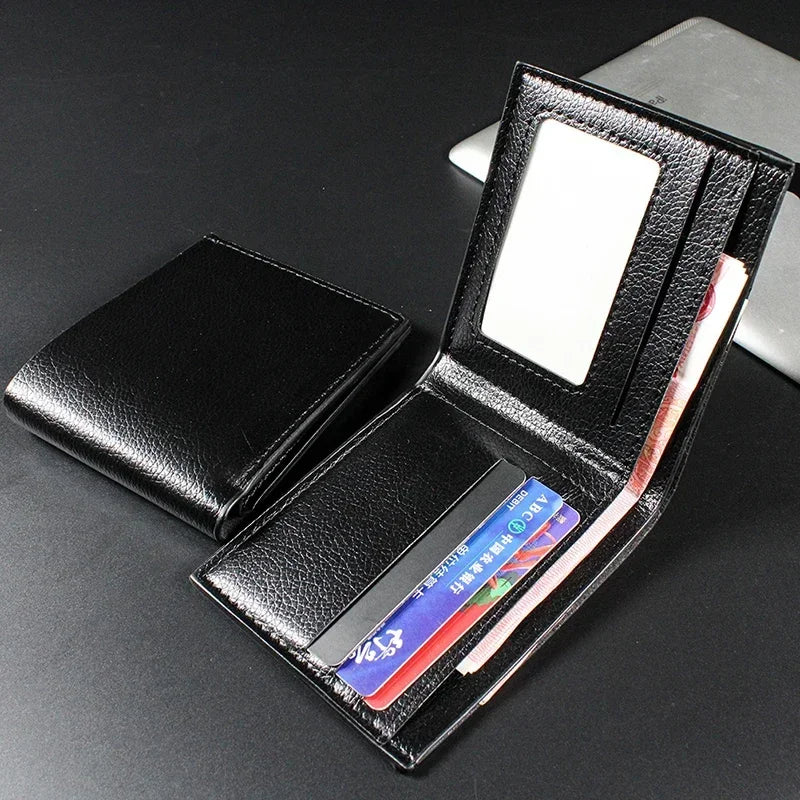 A26 High quality product PU faux leather men's wallet short black wallet