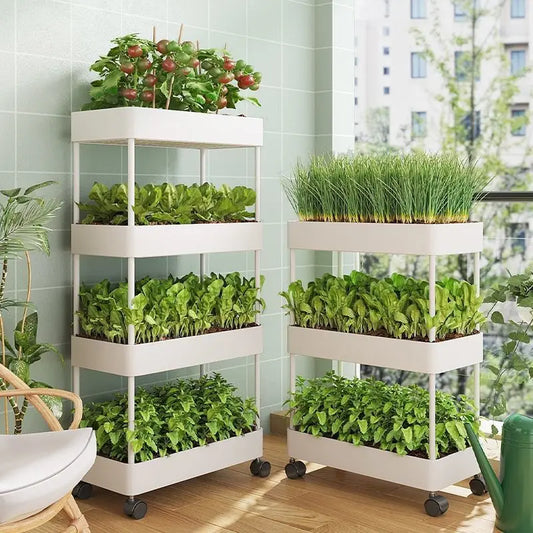 A150 Storage Rack White Independent Multi-layer Rolling Sliding Balcony Multi-layer Vegetable Planting Artifact
